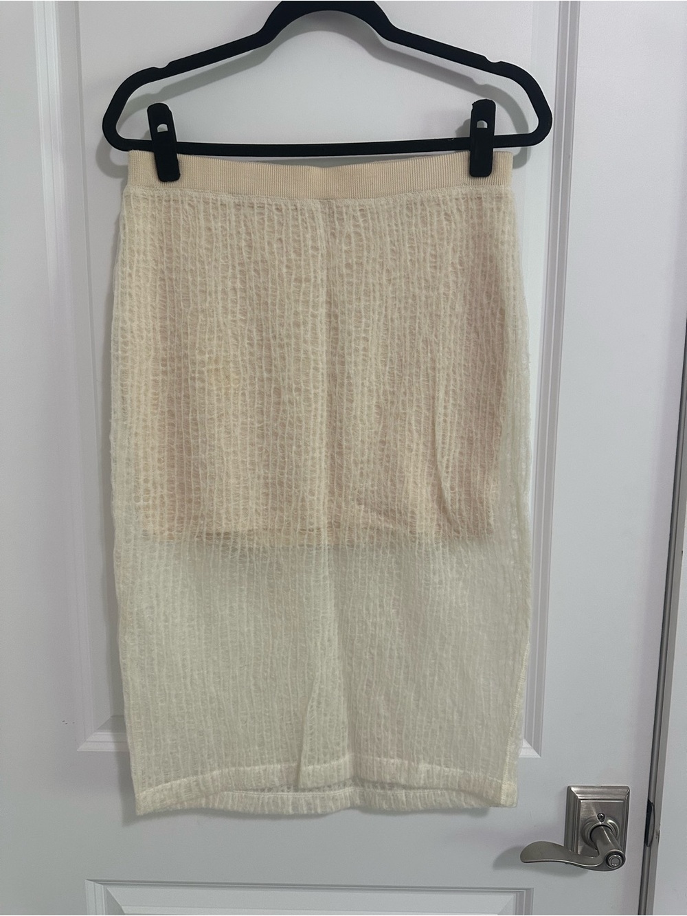 T by Alexander Wang Cream Sheer Pencil Wool-Blend Skirt